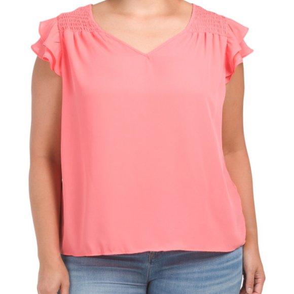 VINCE CAMUTO Double Flutter Smocked Top NWT - Picture 1 of 2